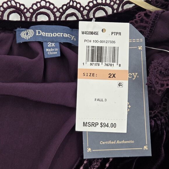 Democracy 3/4 Blouson Top Blouse Womens 2X Embroidered Velvet Boho Witchy Fairy - Picture 4 of 8